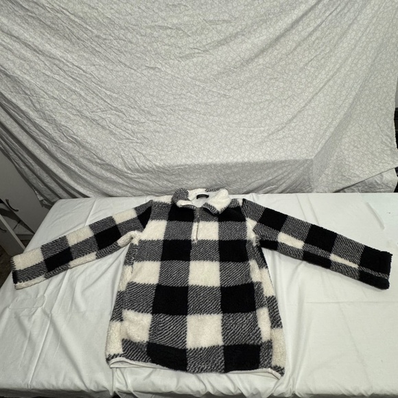 zesica sweater black and white checkered style silver half zipper - Picture 5 of 7